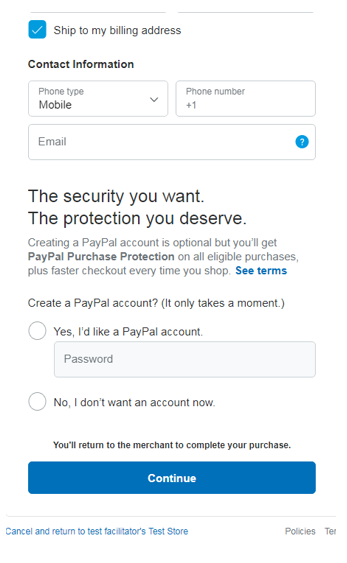 Click Continue after fill in all the information.