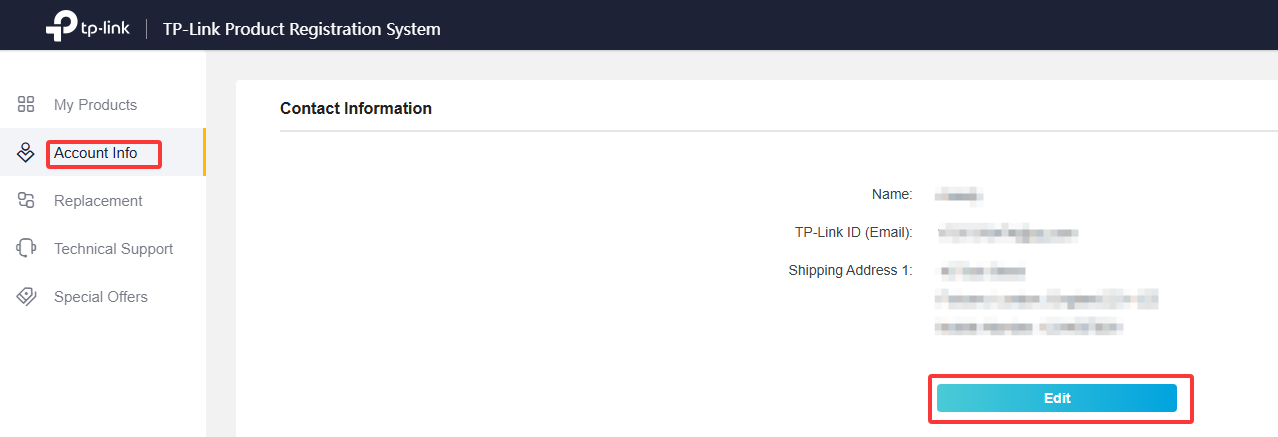 Account info page with Edit option highlighted.