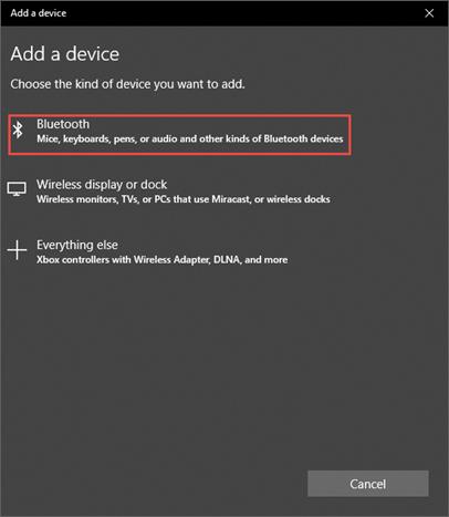 Windows Add a device dialog with Bluetooth option highlighted.