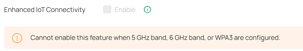 Shows notification of warning when using 5ghz/6ghz/WPA3