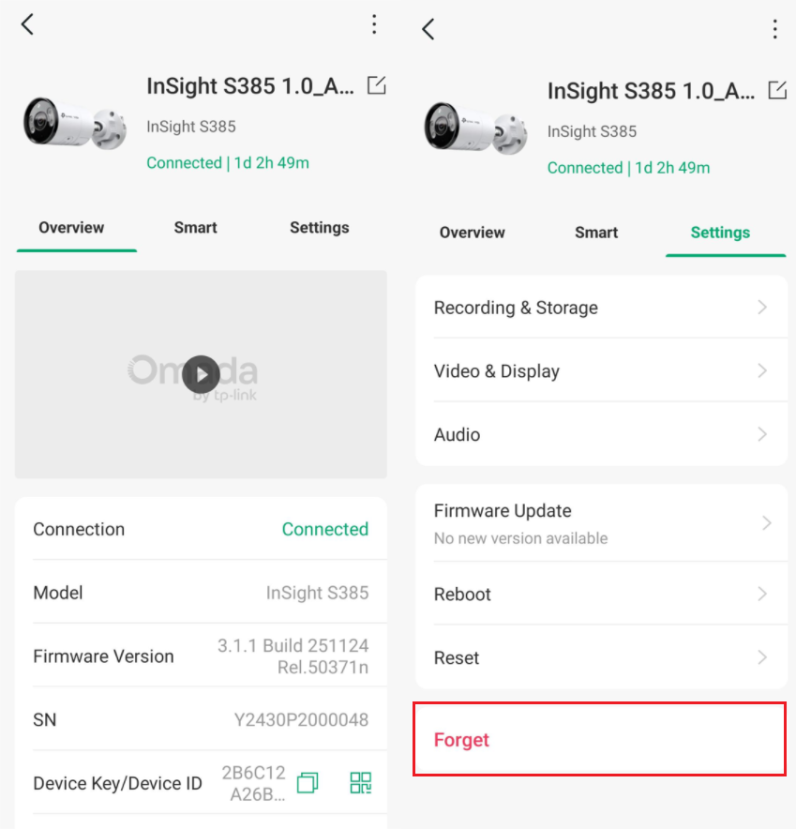 Device page showing the Remove Device option at the bottom of the screen.