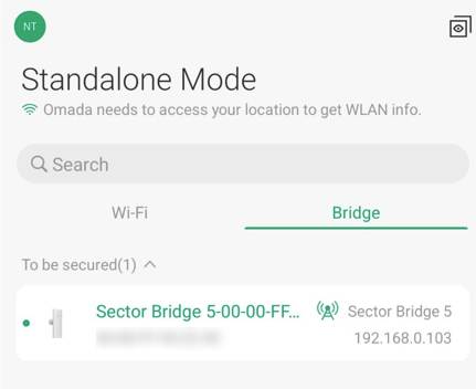 Sector Bridge 5 main AP on standalone mode Omada App.