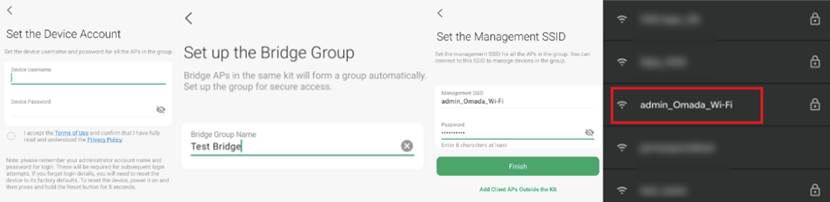 Sector Bridge 5 standalone mode Omada app Management SSID creation steps.
