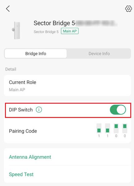 DIP switch setting of Sector Bridge 5 on Omada app standalone mode.