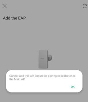 Error message when DIP Switch is enabled and the pairing code of the Client AP does not match.