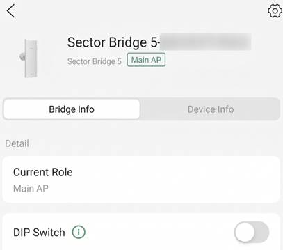 DIP switch disabled on Sector Bridge 5 in standalone mode Omada app.
