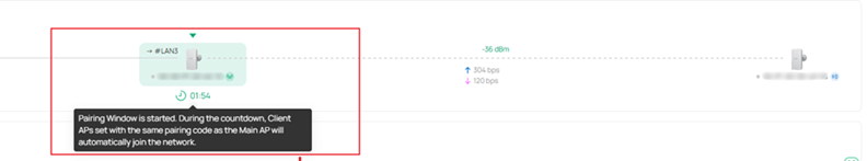 Pairing window display beneath the access point in Omada controller interface.