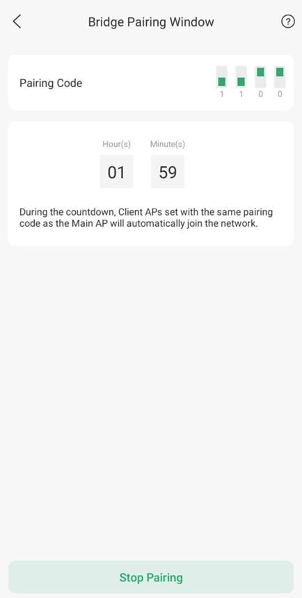 Bridge Pairing Window page on Omada App.