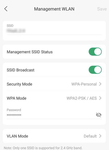 Management WLAN SSID settings for Sector Bridge 5 in Omada App.