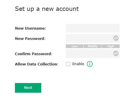 Sector Bridge 5 standalone web GUI login page for initial account setup.