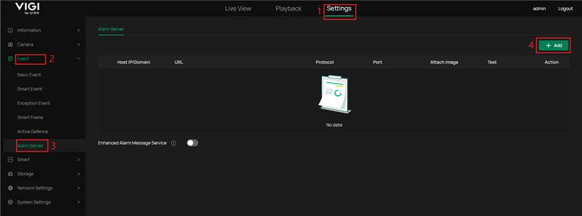 The configuration page of Alarm Server.
