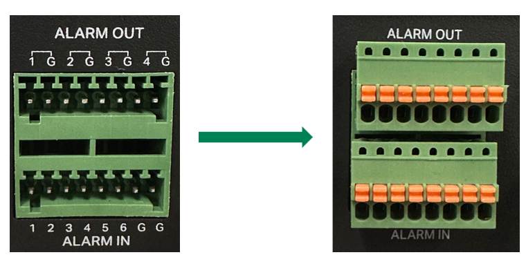 VIGI NVR alarm interface with the terminal block inserted
