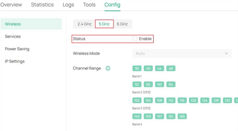 Disable 5GHz on the Omada Controller's Device Management page