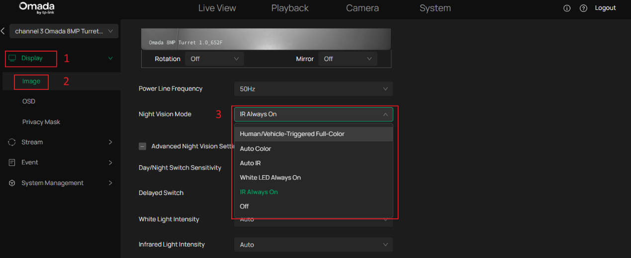 Drop-down list of switching between IP Always On and Off modes.