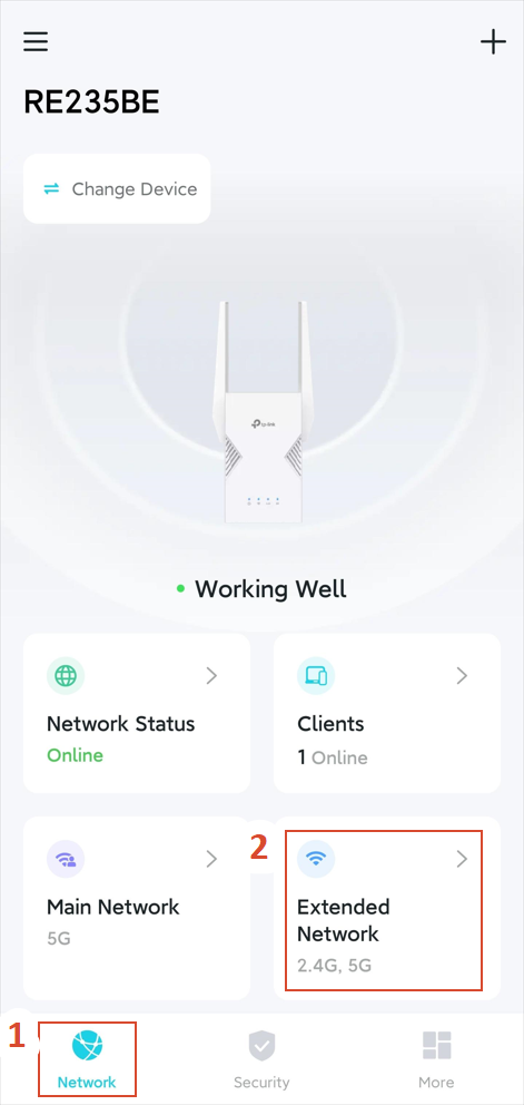 The Network page with the Extended Network highlighted.