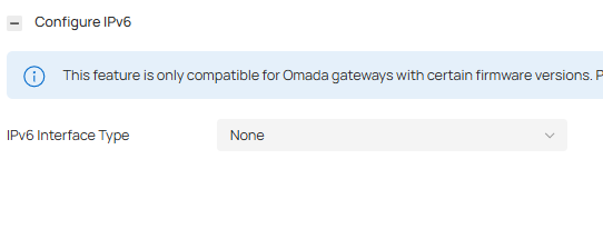 Omada Controller IPv6 Interface Type set to None