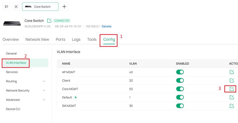 Edit VLAN 50 interface.