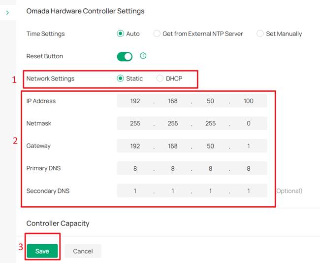 Setting the IP address of hardware controller.