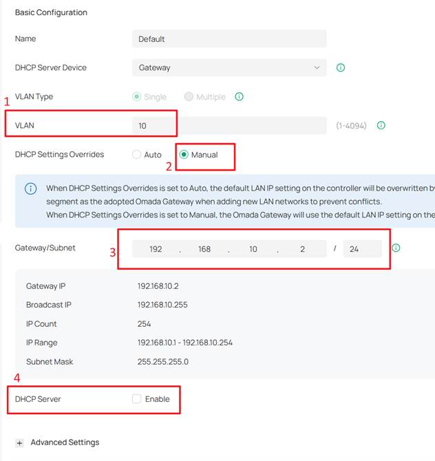 Setting the VLAN ID of Default Network to 10.