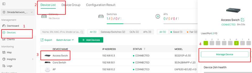 Go to the private configuration page of switch.