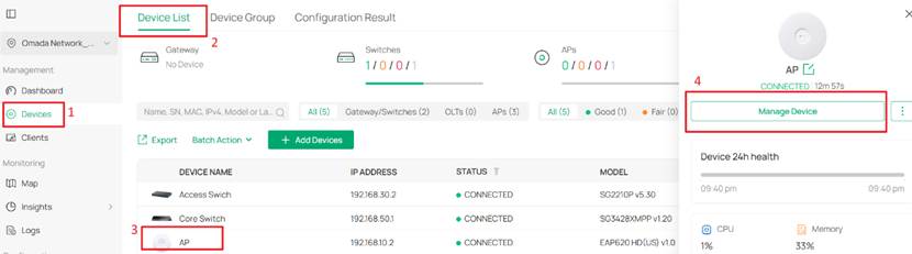 Go to the private configuration page of AP.
