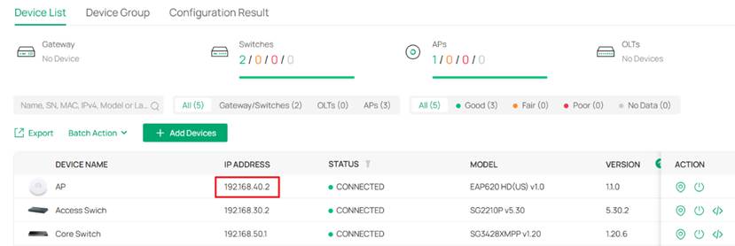 Now the IP address of APs have changed to 192.168.40.0/24.