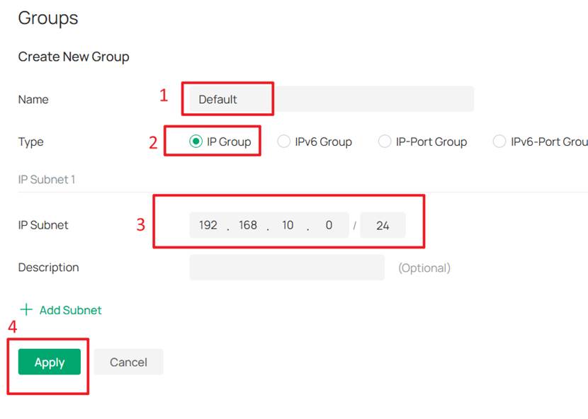 Create the IP group for Default Network.
