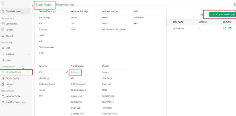 Create static route for gateway.