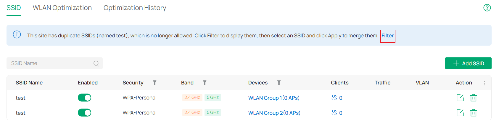 Prepare to filter out duplicate SSIDs after upgrading the controller
