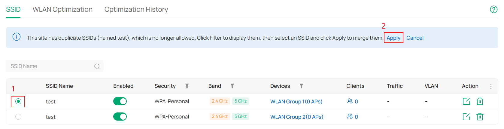 Select the SSID to retain after merging