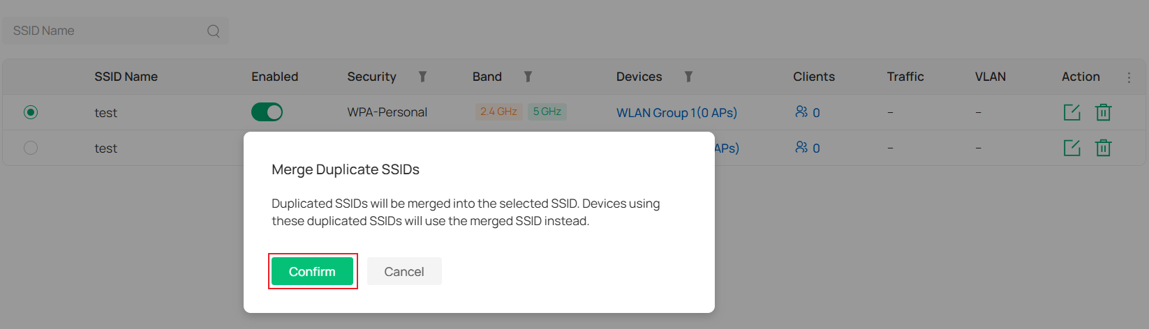 Confirm to merge SSIDs