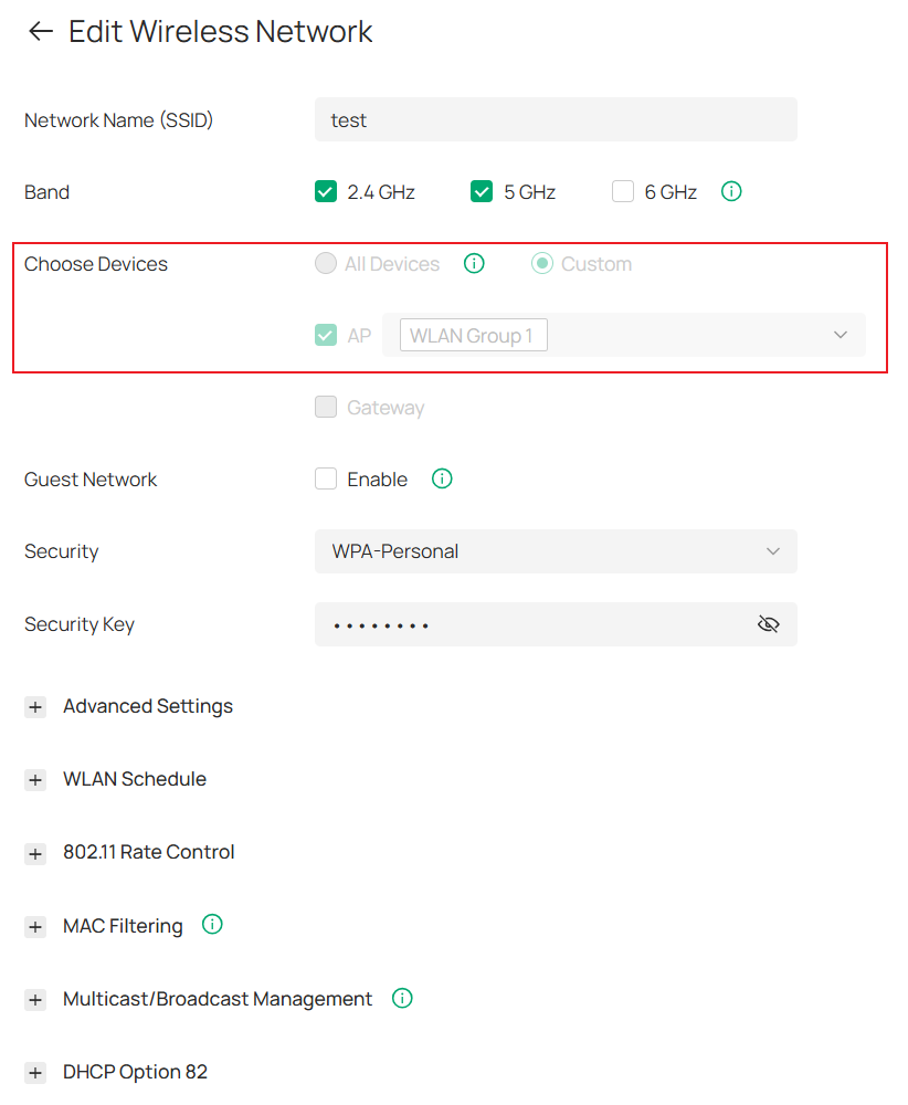 Edit Wireless Network page show the position of choose devices.