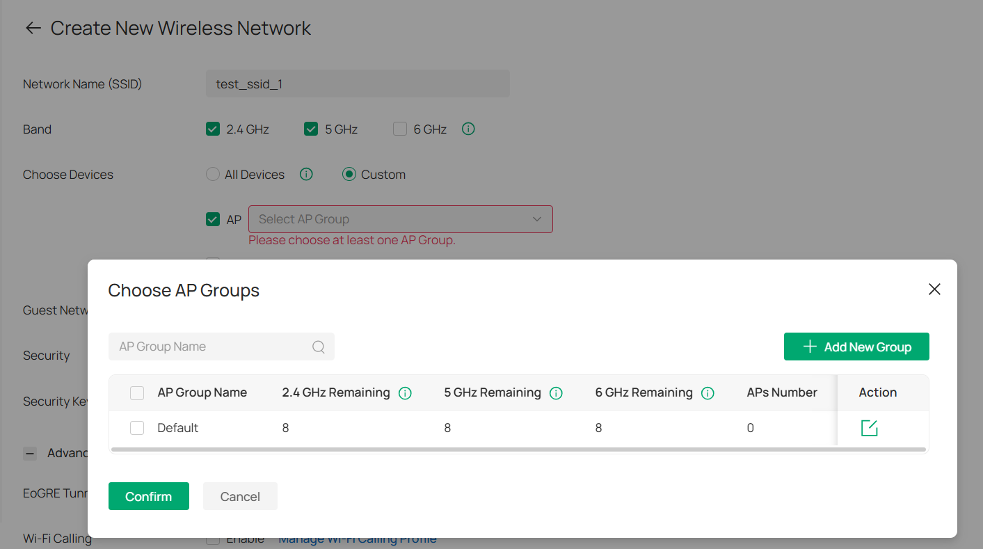 The interface for Choose AP Groups