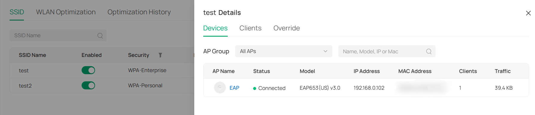 The details of SSID Details – Devices page