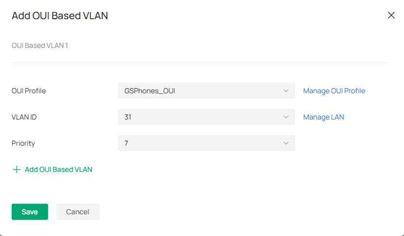 Fill in the parameters for the OUI-Based VLAN