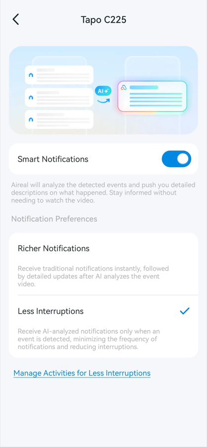 Enable or disable Smart Notifications and set notification preferences.
