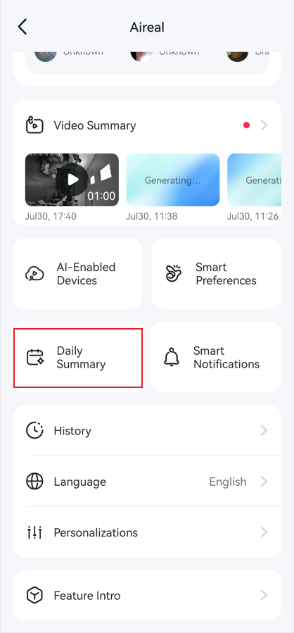 Tap Daily Summary.