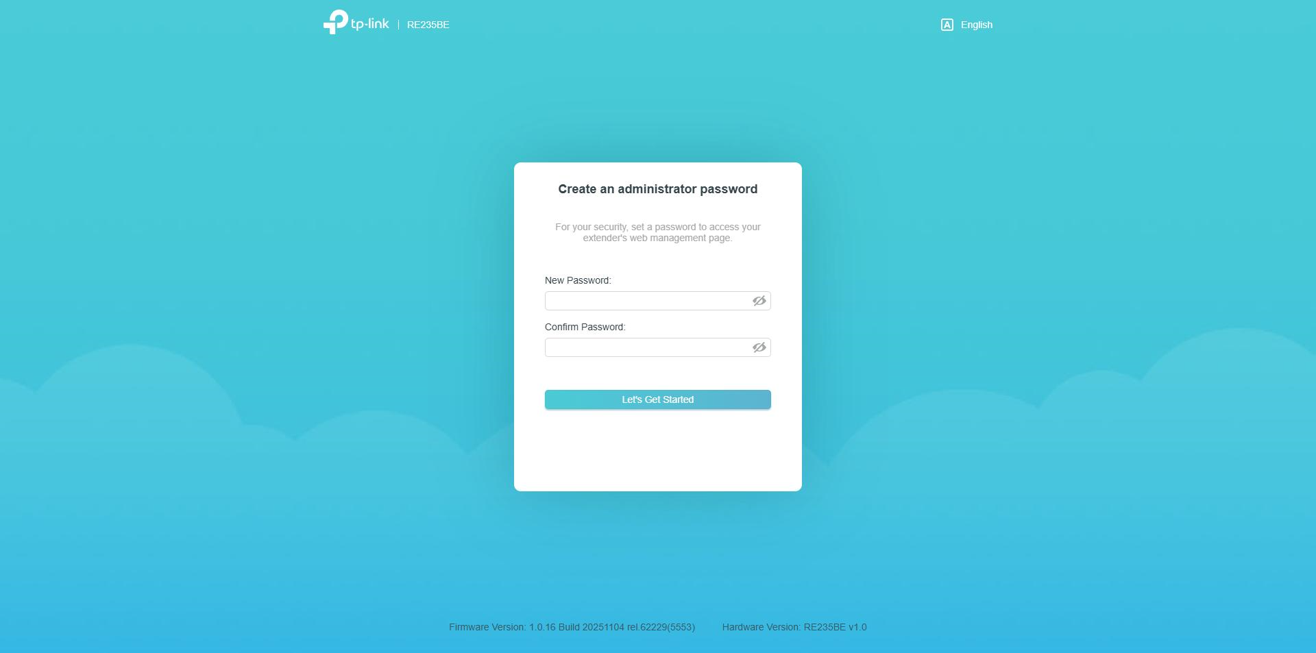 The interface asking to enter an administrator password and confirm it.