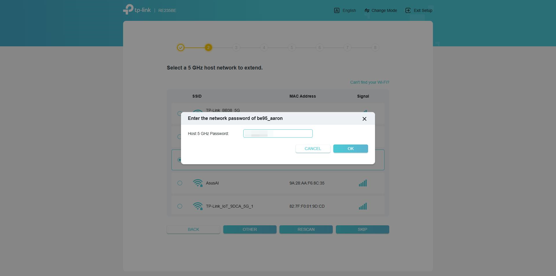 The Quick Setup page asking to enter the 5GHz Wi-Fi password.