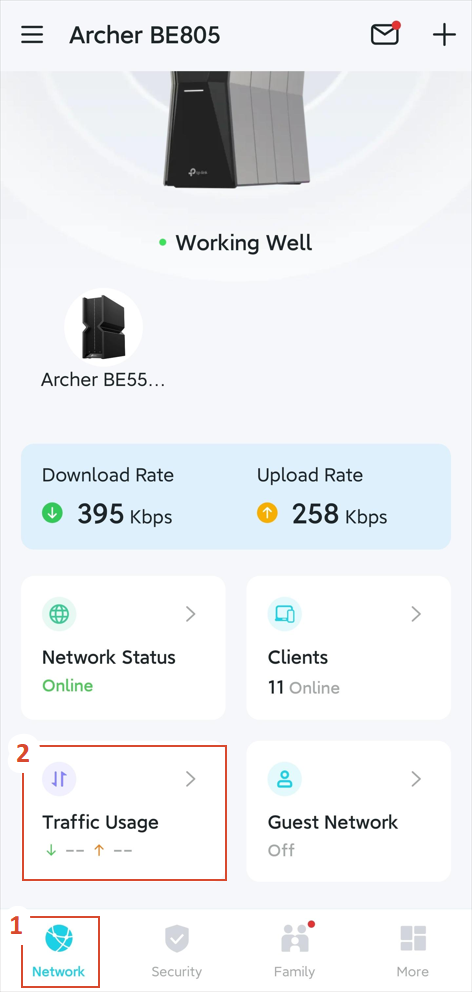 The Traffic Usage position on the Tether Network page.