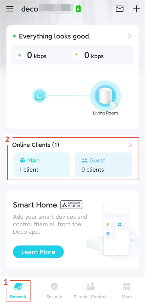The Online Clients position on the Deco Network page.