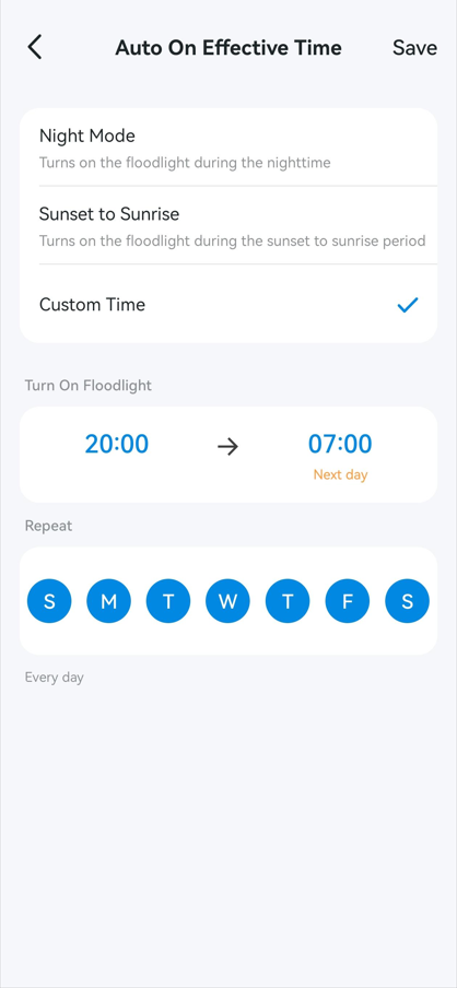 Set the Auto On Effective Time.