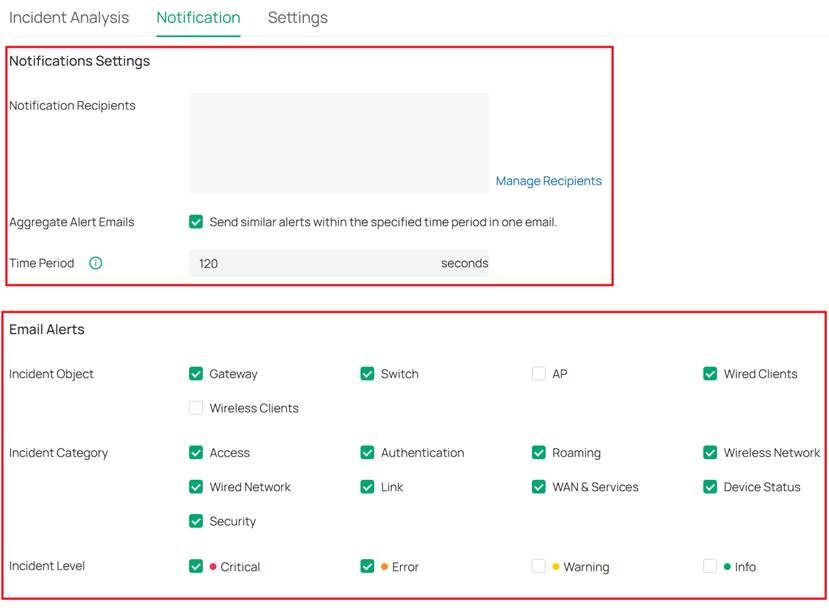 Show the notification page of Incidents