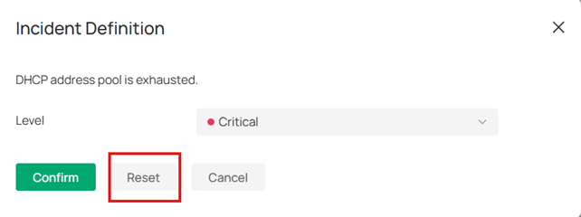 show the reset button in incident definition page