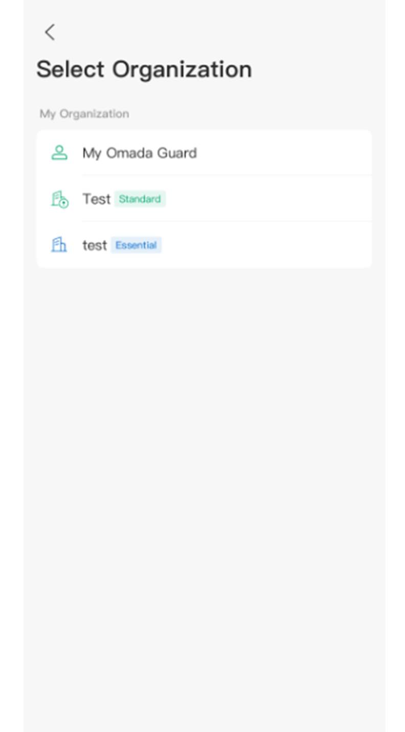 Select Organization on Omada Guard app