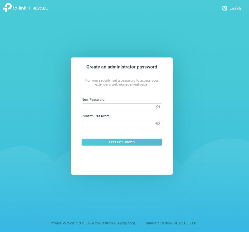 The interface asking to enter an administrator password and confirm it.