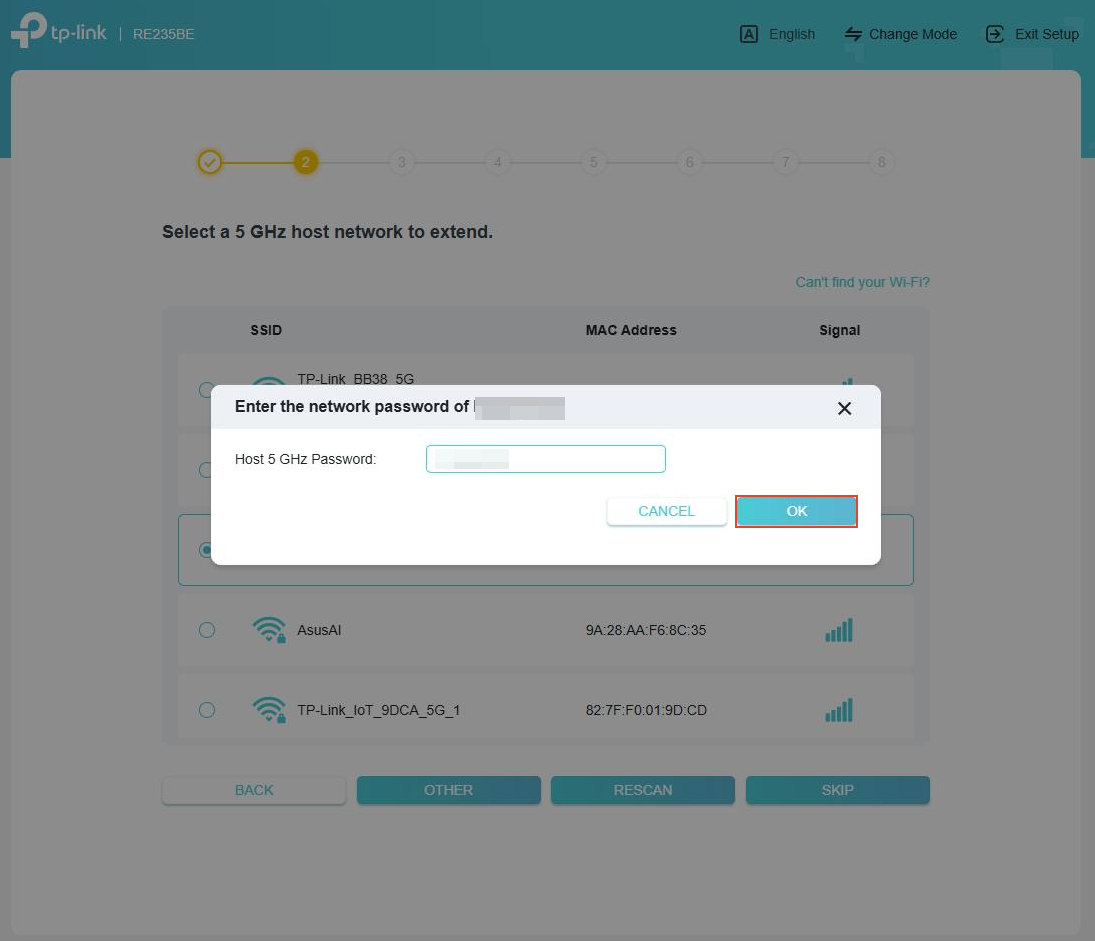The Quick Setup page asking to enter the 5GHz Wi-Fi password.