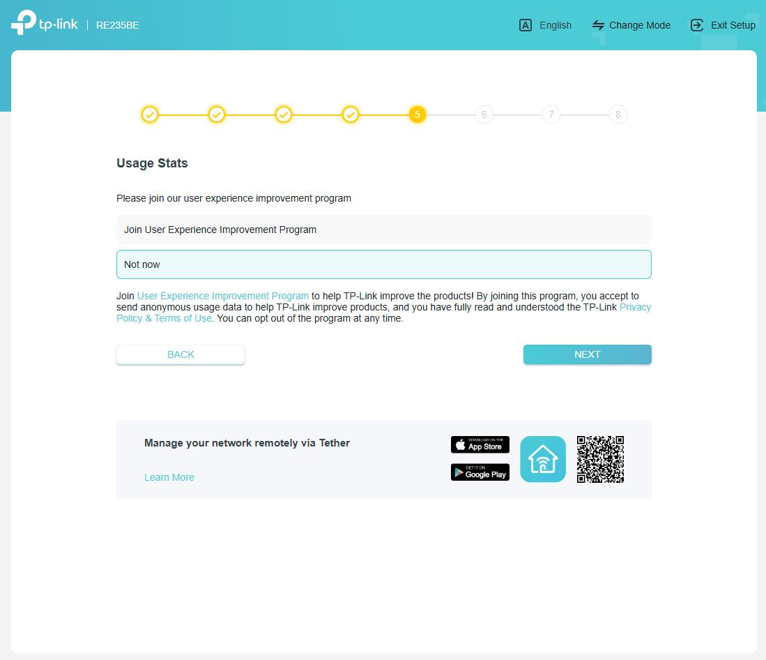 The Quick Setup page asks for permission to collect usage data.