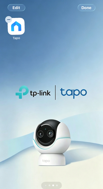 The home page of the phone showing the Edit and Done icons in the top left and right corners.