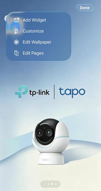 The home page of the phone shows a menu with Add Widget, Customize, Edit Wallpaper, and Edit Pages icons.